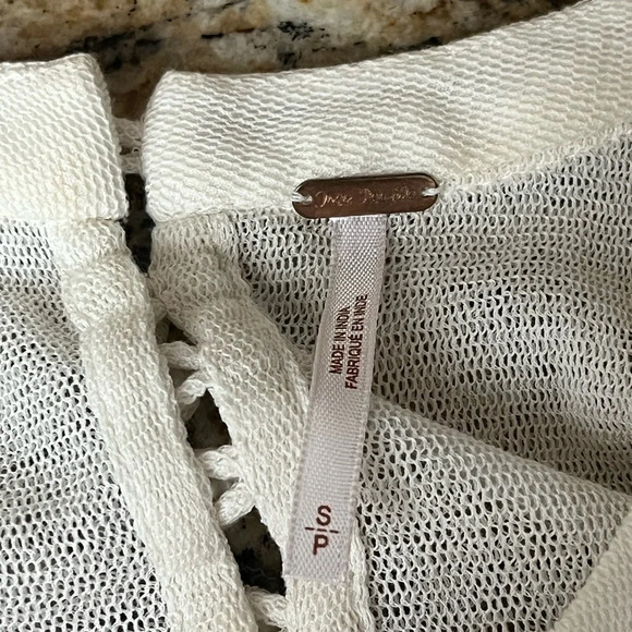 Free People Beaded Mesh Sheer Babydoll Tunic Blouse Sequin Beaded S Boho Peasent - Picture 6 of 10